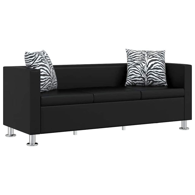 sofa 3-pers. kunstlæder sort
