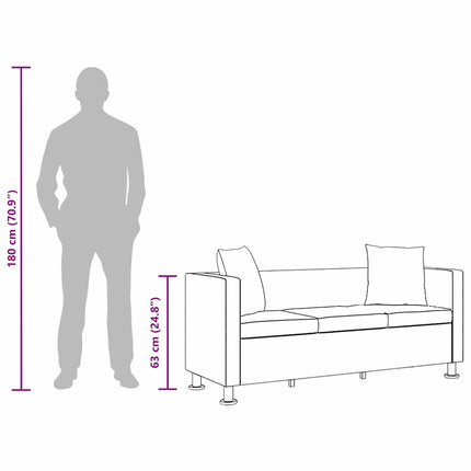 sofa 3-pers. kunstlæder sort