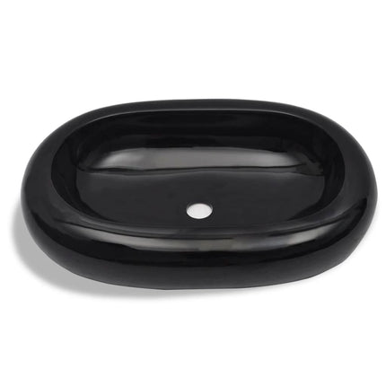 Håndvask i keramik til badeværelse, oval, sort