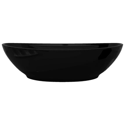 Keramisk badeværelsesvask basin vandhane/overfyldningshul sort oval
