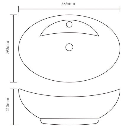 Keramisk badeværelsesvask basin vandhane/overfyldningshul sort oval