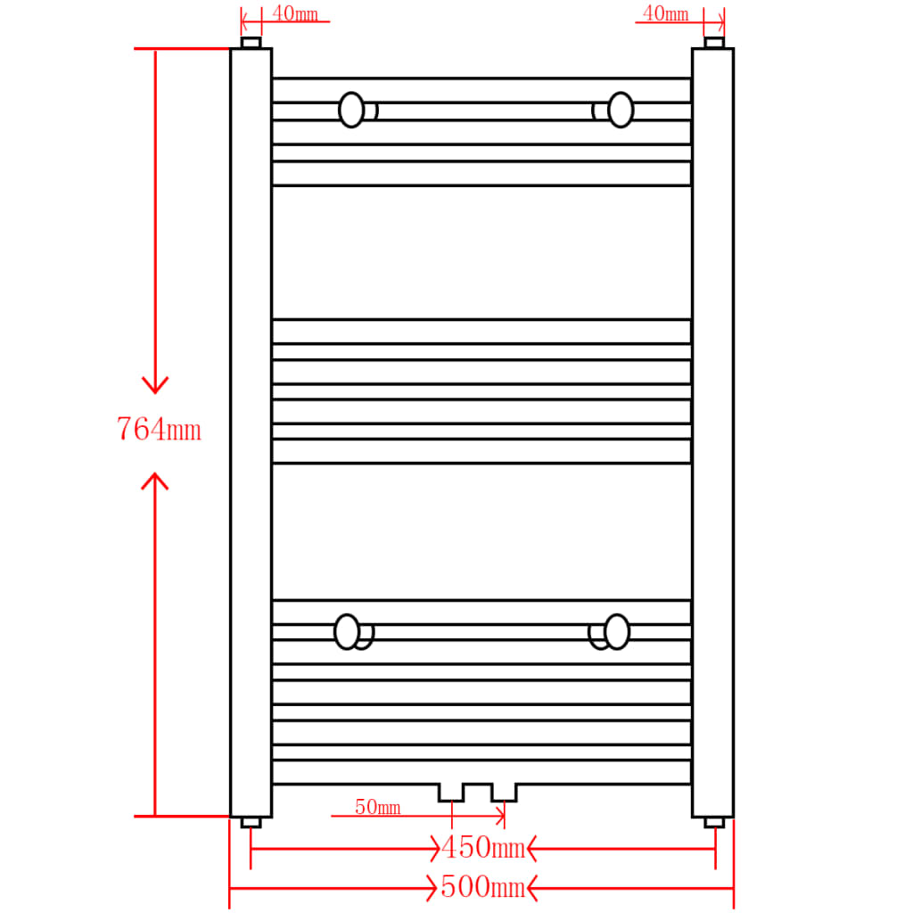 håndklæderadiator centralvarme lige 500x764 mm sort