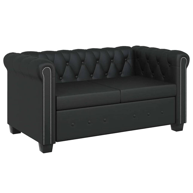 2-personers Chesterfield sofa kunstlæder sort