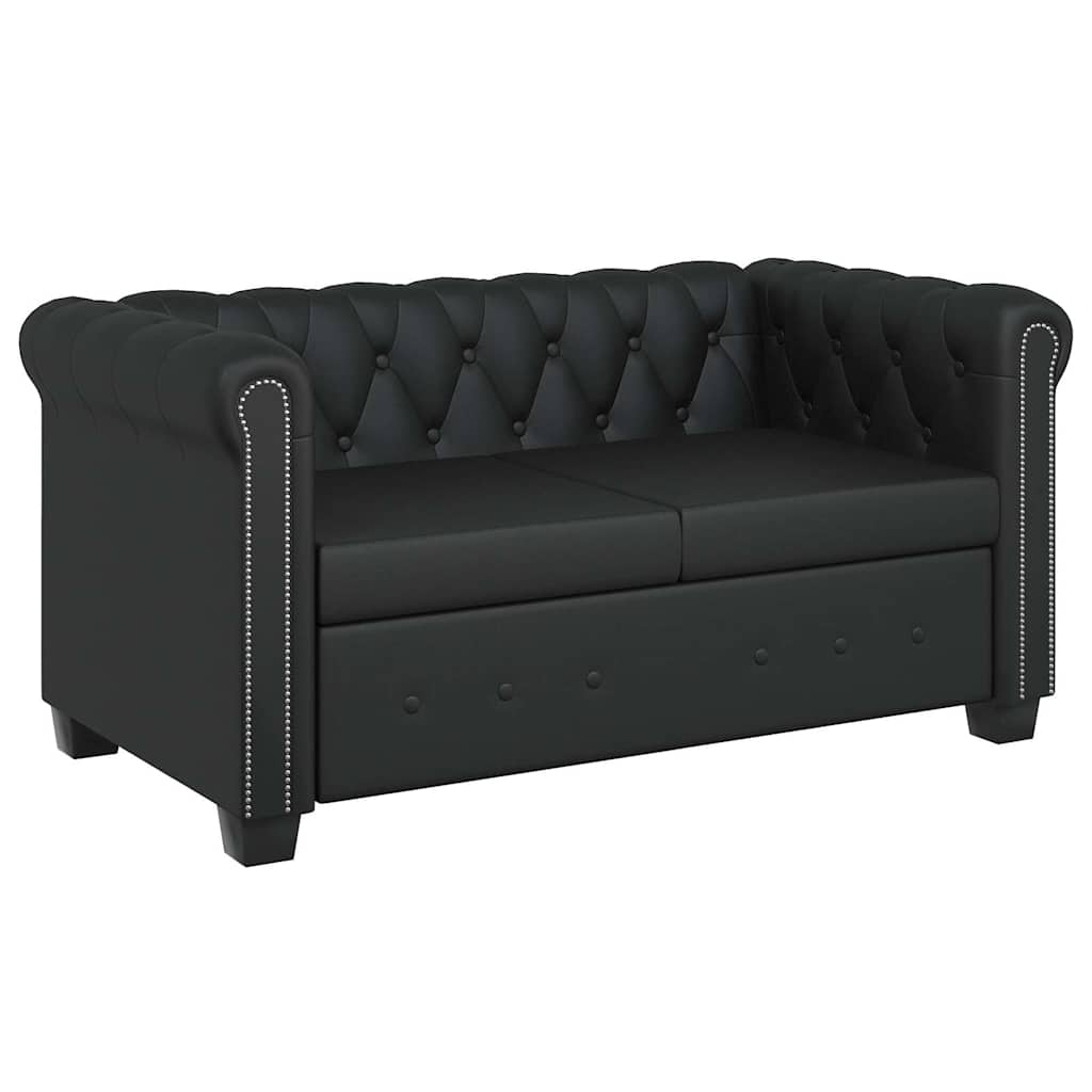 2-personers Chesterfield sofa kunstlæder sort