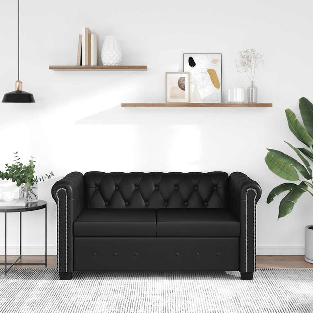 2-personers Chesterfield sofa kunstlæder sort