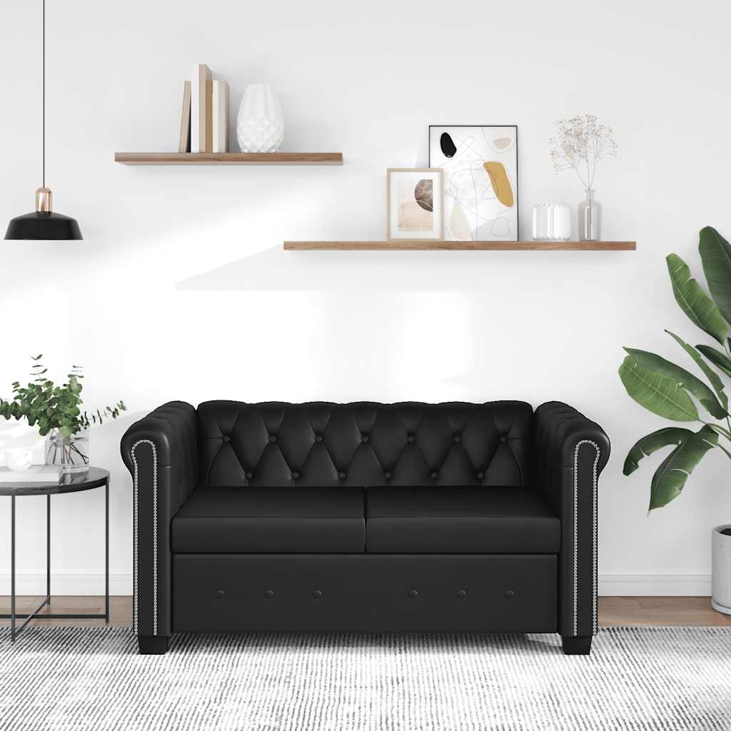 2-personers Chesterfield sofa kunstlder sort