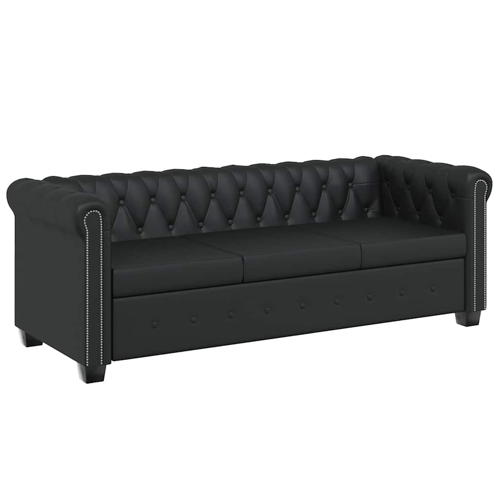 3-personers Chesterfield sofa kunstlæder sort