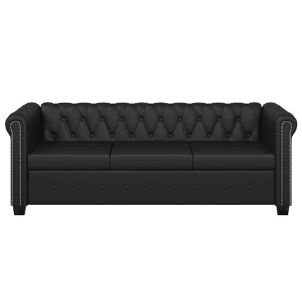 3-personers Chesterfield sofa kunstlæder sort