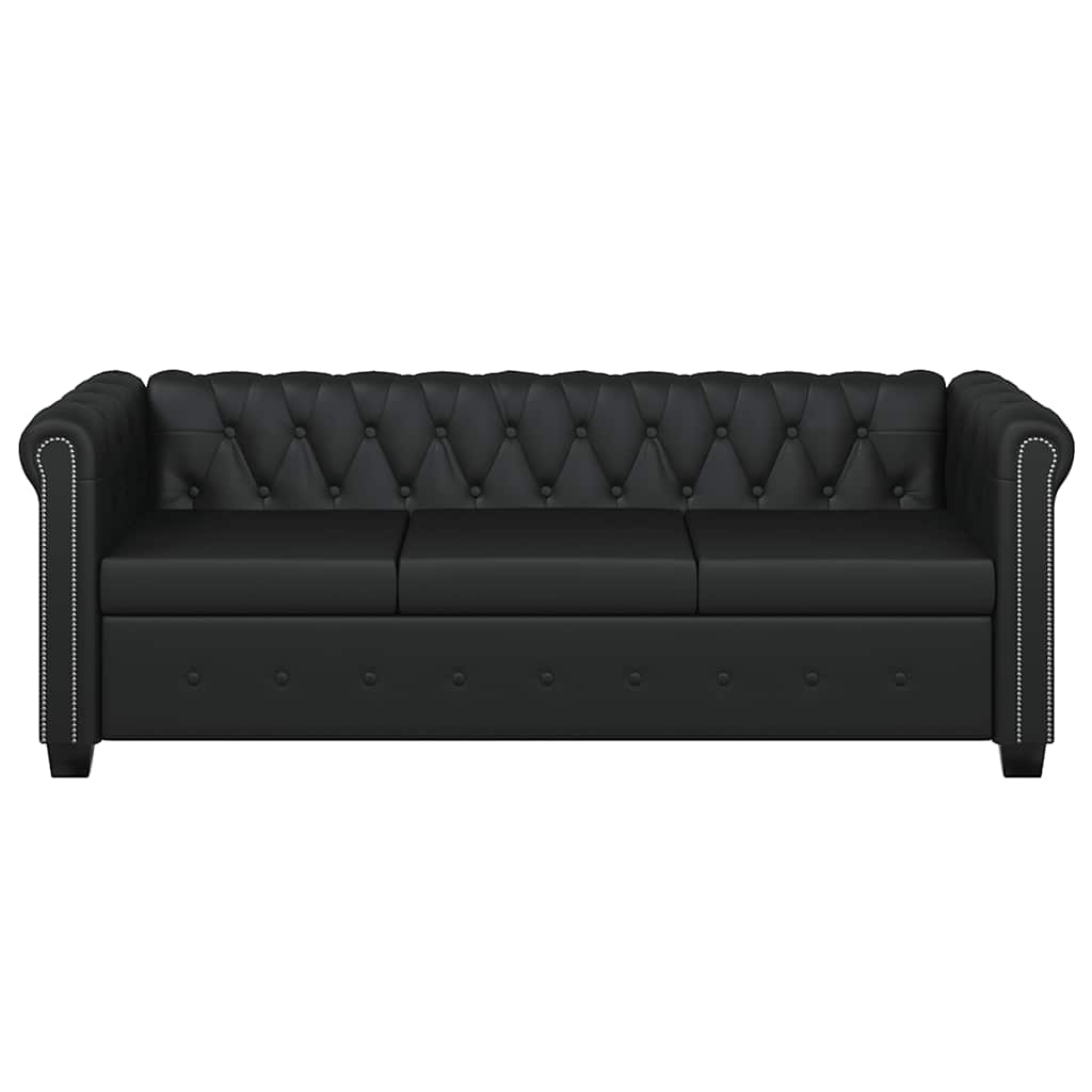 3-personers Chesterfield sofa kunstlæder sort
