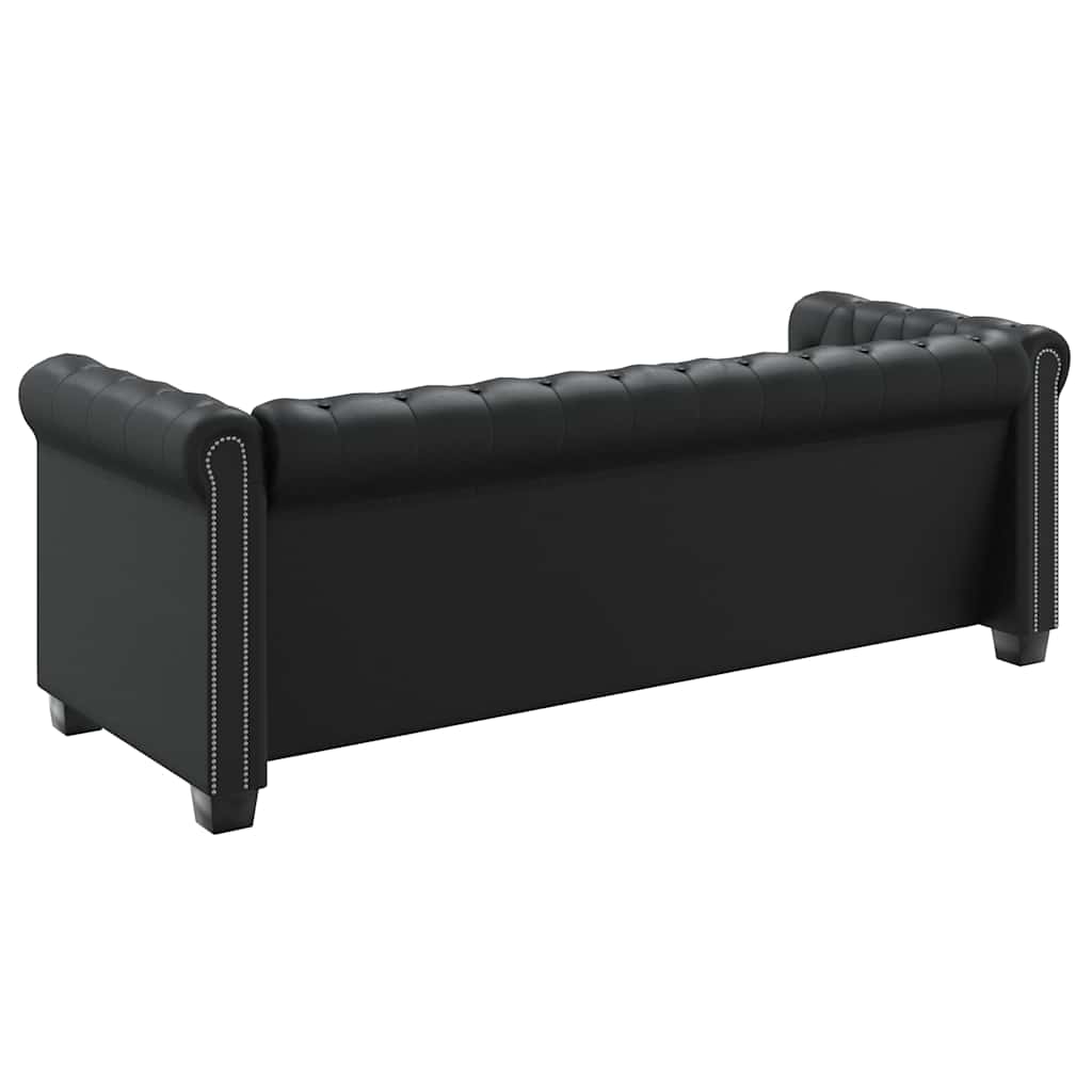 3-personers Chesterfield sofa kunstlæder sort