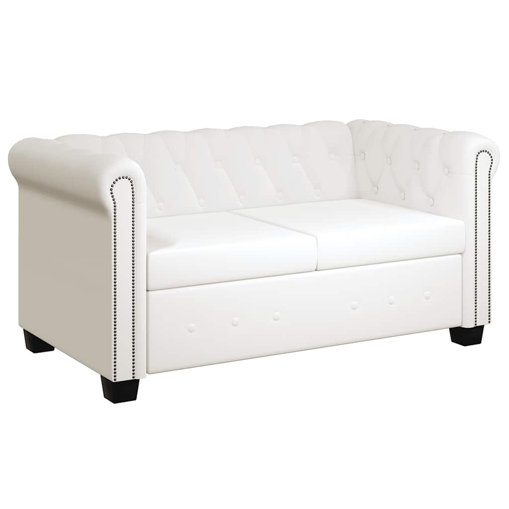 2-personers Chesterfield sofa kunstlæder hvid