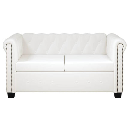 2-personers Chesterfield sofa kunstlæder hvid