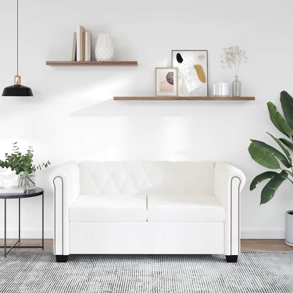 2-personers Chesterfield sofa kunstlæder hvid