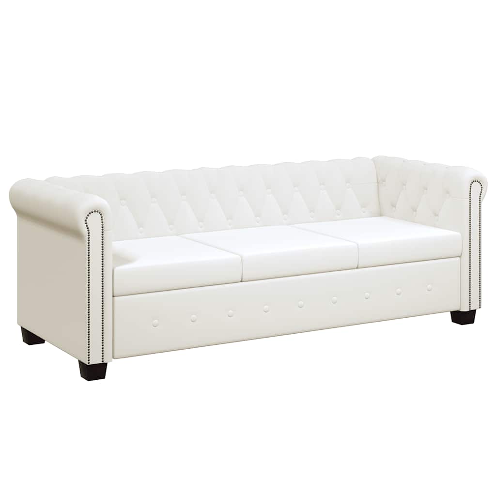 3-personers Chesterfield sofa kunstlæder hvid