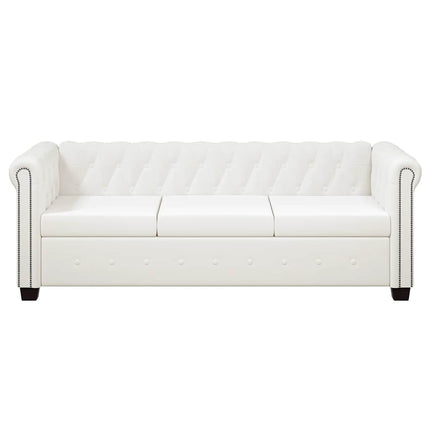 3-personers Chesterfield sofa kunstlæder hvid