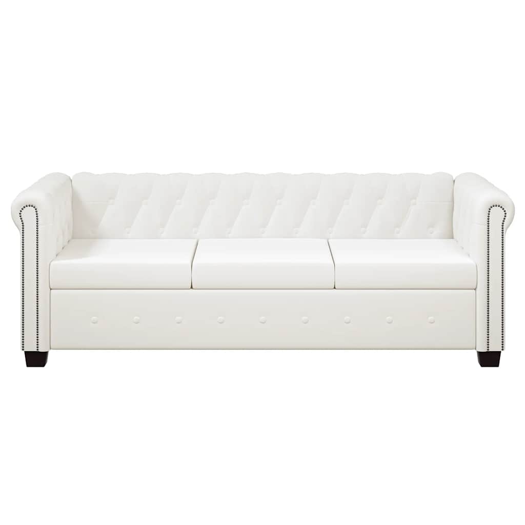 3-personers Chesterfield sofa kunstlæder hvid