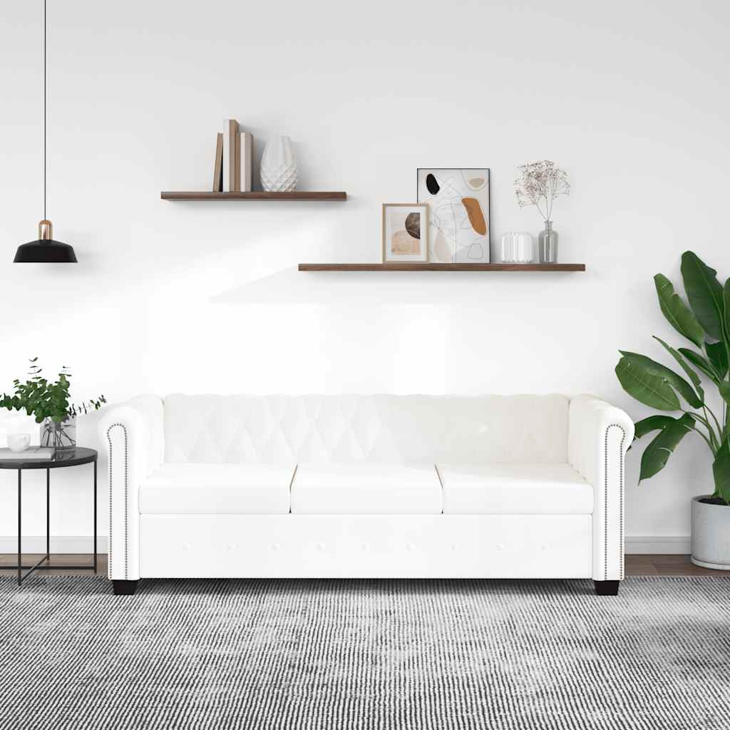 3-personers Chesterfield sofa kunstlder hvid