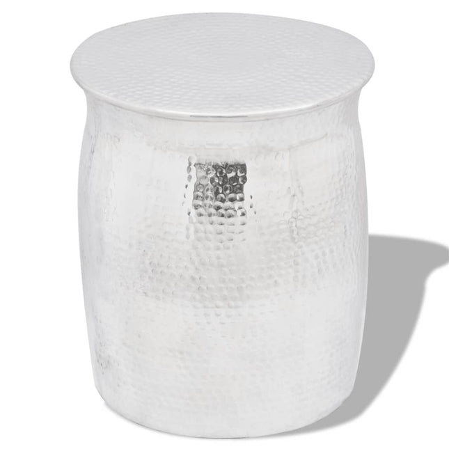 taburet/sidebord hamret aluminium sølvfarvet