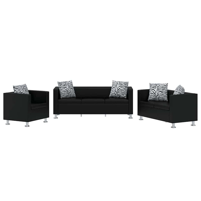 sofasæt 3-pers. og 2-pers. sofa m. lænestol kunstlæder sort