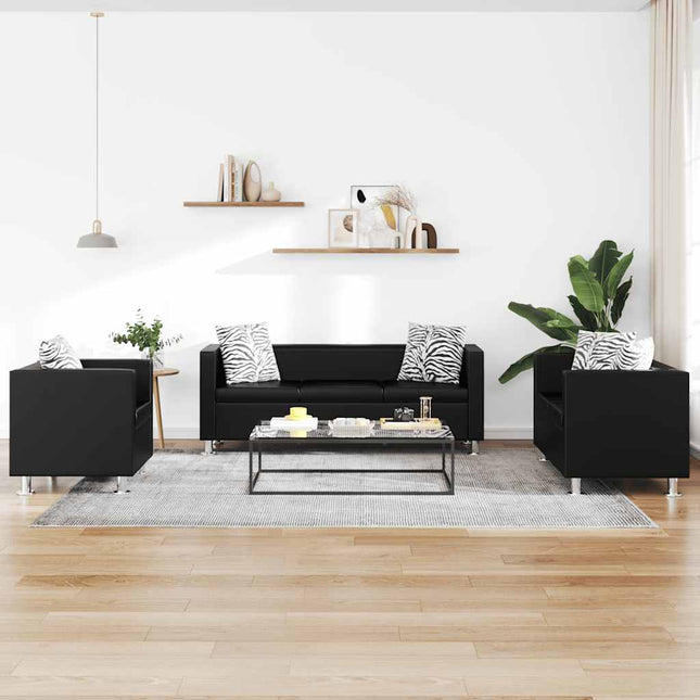 sofasæt 3-pers. og 2-pers. sofa m. lænestol kunstlæder sort