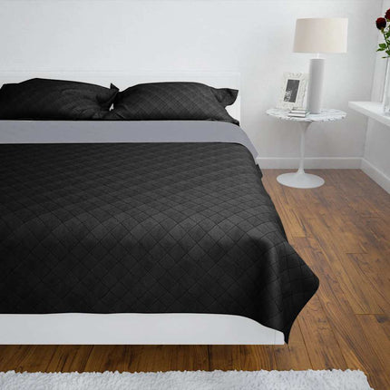 dobbeltsidet quiltet sengetæppe 170 x 210 cm sort og grå