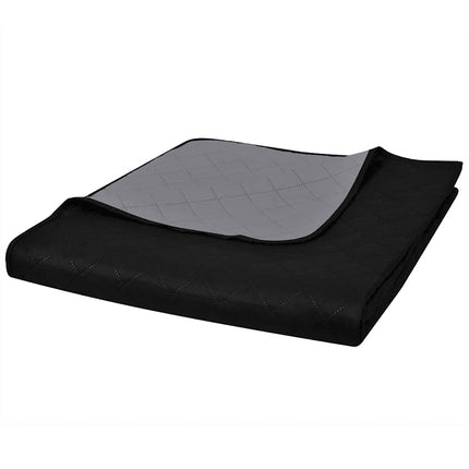 dobbeltsidet quiltet sengetæppe sort og grå 220 x 240 cm