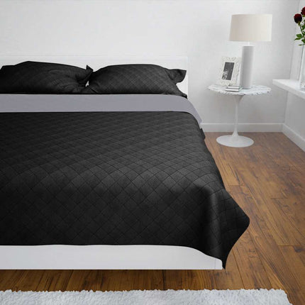 dobbeltsidet quiltet sengetæppe sort og grå 230 x 260 cm