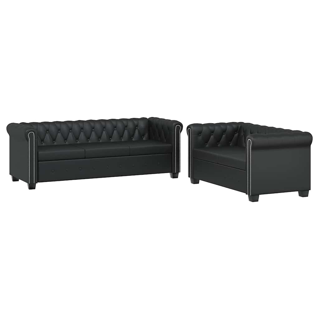 2-personers og 3-personers Chesterfield sofaer kunstlæder sort