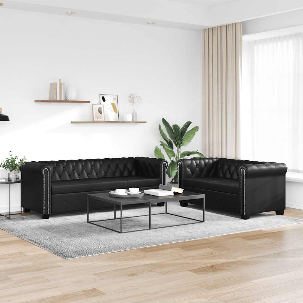 2-personers og 3-personers Chesterfield sofaer kunstlder sort
