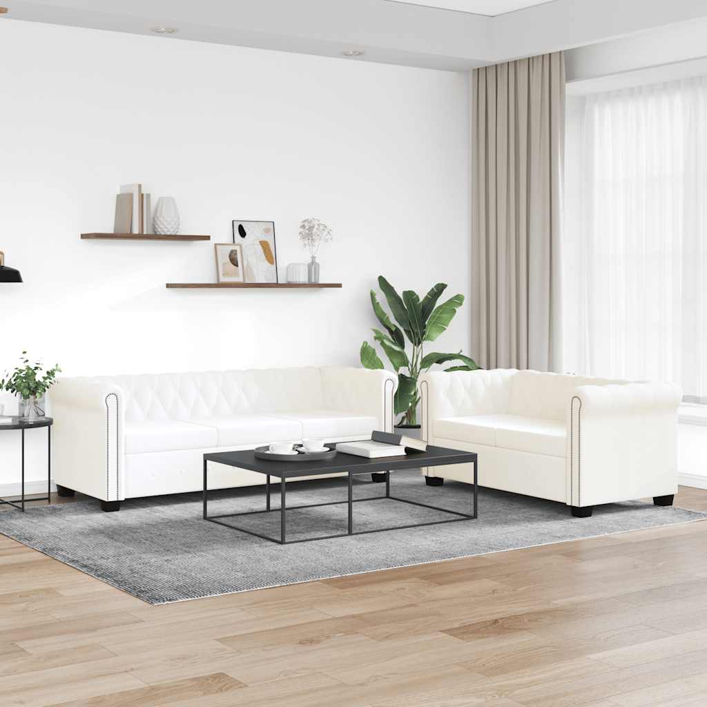 2-personers og 3-personers Chesterfield sofaer kunstlder hvid