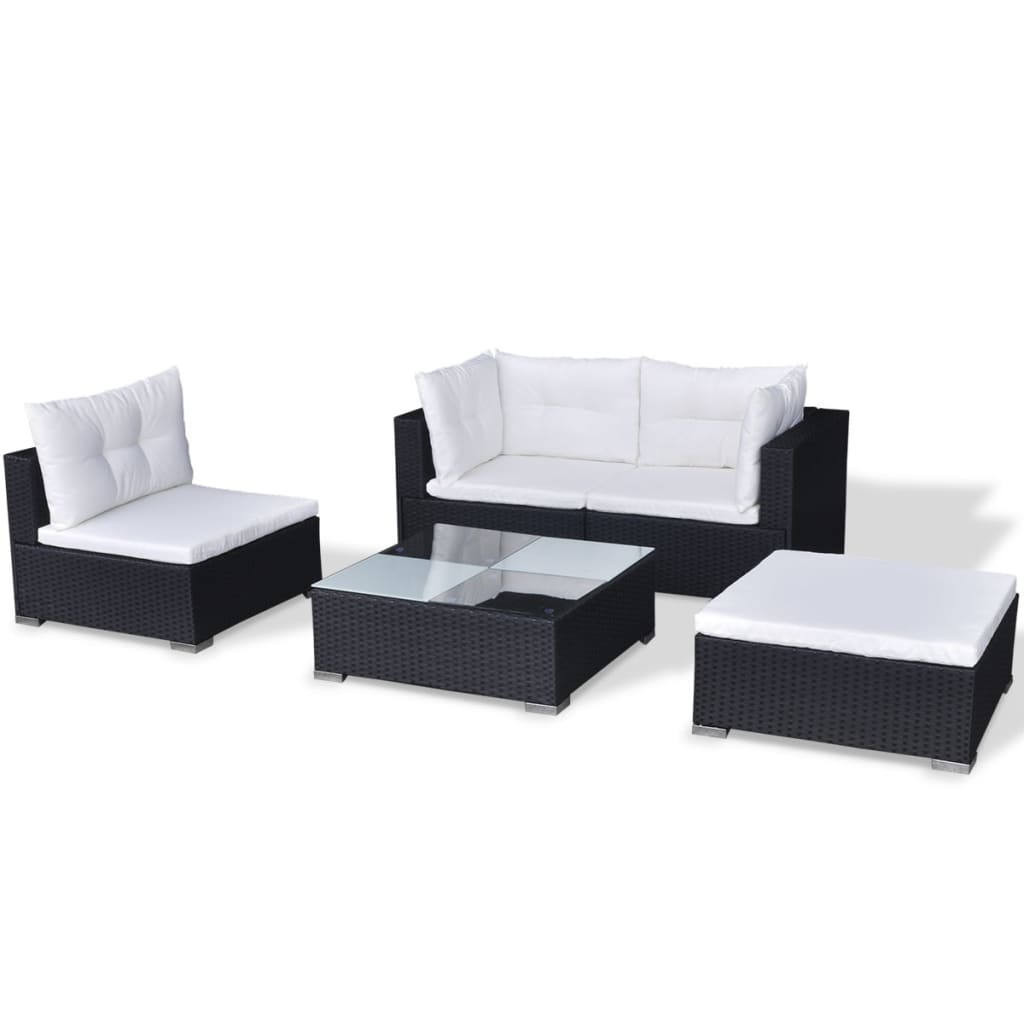 haveloungesæt 5 dele med hynder polyrattan sort