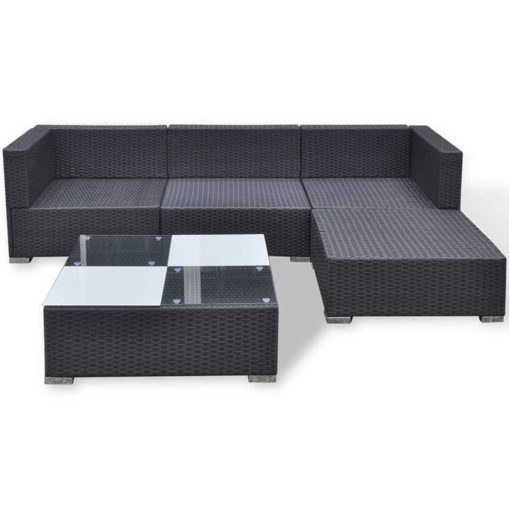haveloungesæt 5 dele med hynder polyrattan sort