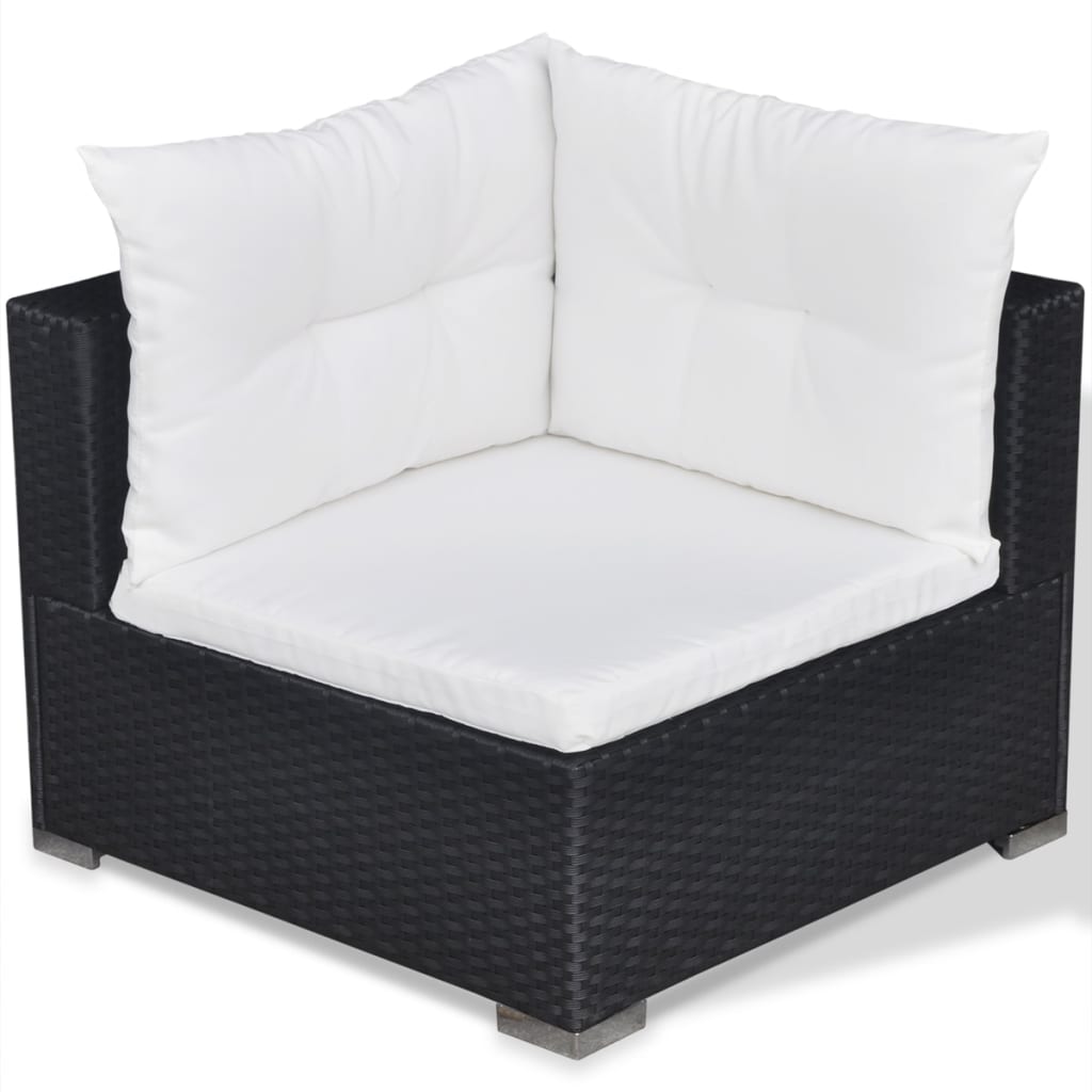 haveloungesæt 5 dele med hynder polyrattan sort