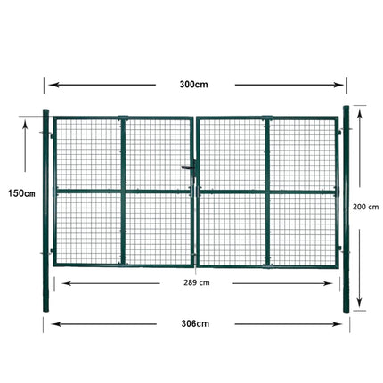 dobbeltdørshegnslåge 300x150 cm pulverlakeret stål