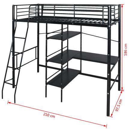 Seng med madras Sort 200 x 90 cm Metal