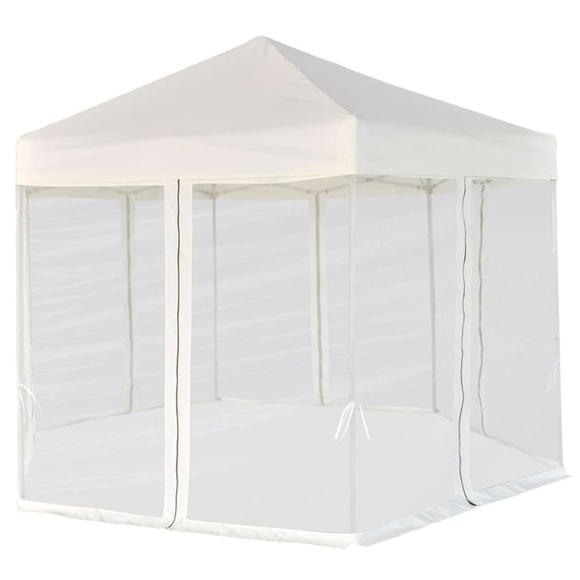 pop up-pavillon 6 sidevægge sekskantet 3,6x3,1 m cremefarvet