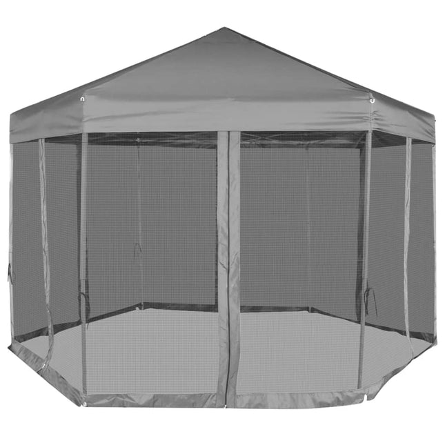 pop up-pavillon 6 sidevægge sekskantet 3,6x3,1 m grå
