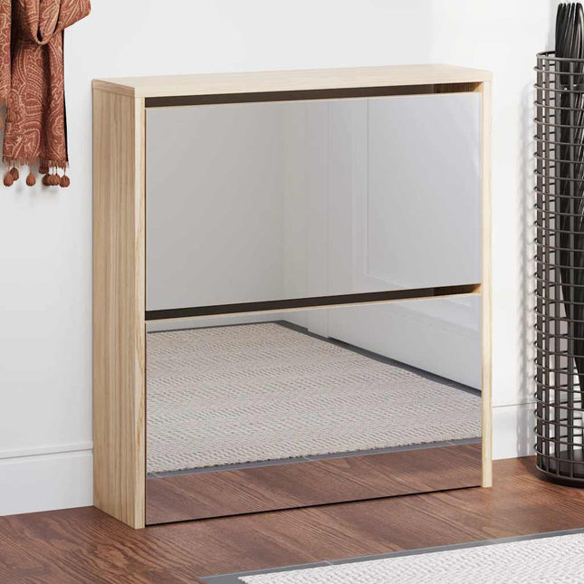 skoskab med to hylder og spejl 63x17x67 cm egetræsfarvet