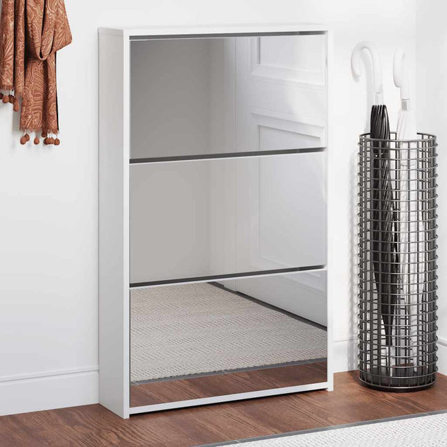 skoskab med 3 hylder og spejl 63x17x102,5 cm hvid