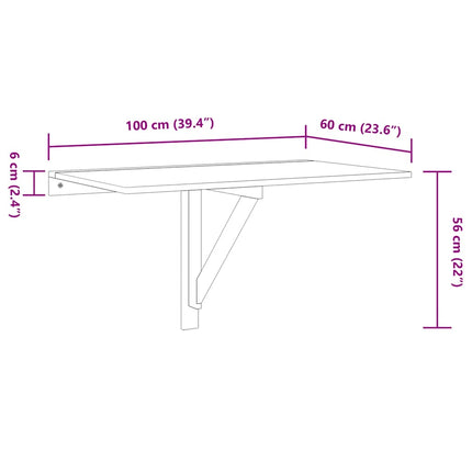 foldbart vægbord 100x60 cm hvid