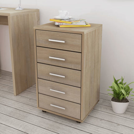 skuffeenhed med hjul 5 skuffer egetræsfarvet