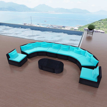Rund Sofa Sæt 11 pcs Blå polyrattan