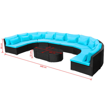 Rund Sofa Sæt 11 pcs Blå polyrattan