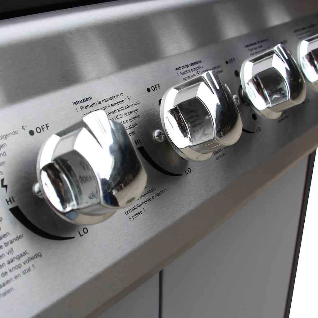 gasgrill 6 + 1 grillzoner sort og sølvfarvet