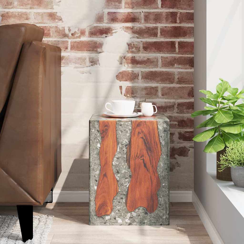 taburet massivt teaktræ og resin