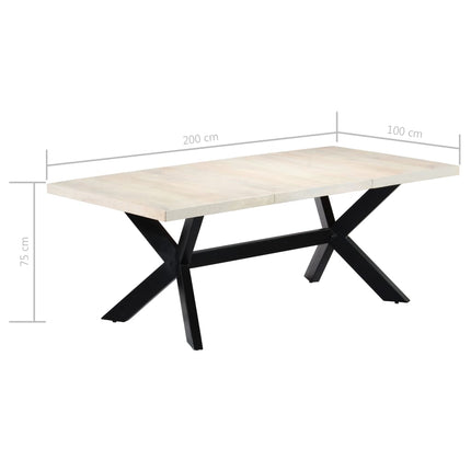 spisebord 200 x 100 x 75 cm massivt mangotræ hvid