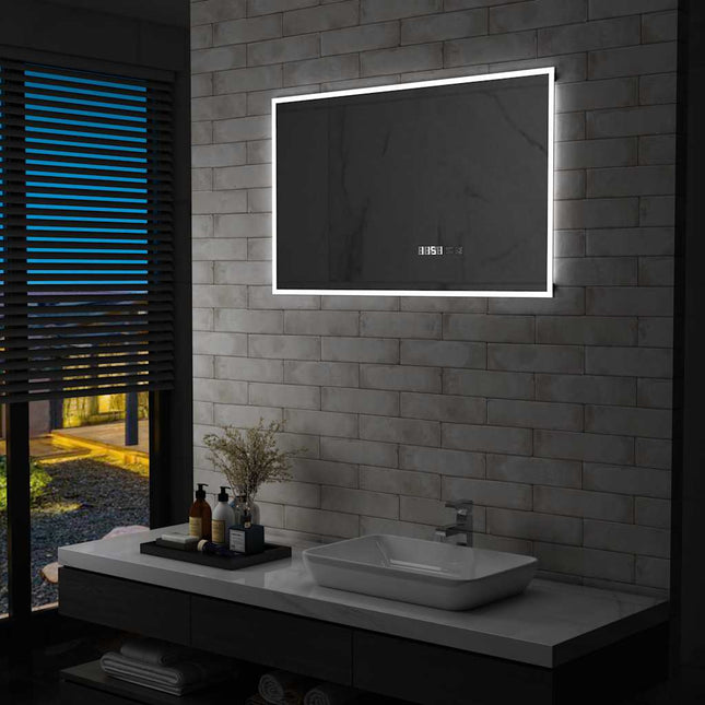 LED-spejl med berøringssensor og tidsdisplay 100x60 cm