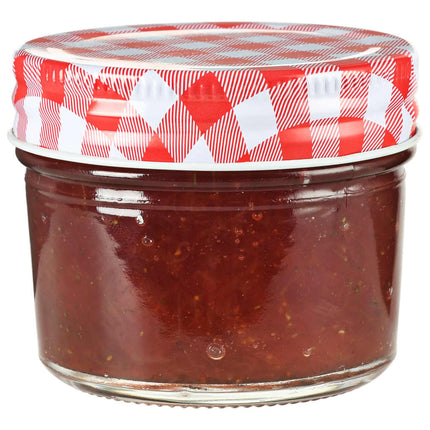 syltetøjsglas 48 stk. med hvide og røde låg 110 ml