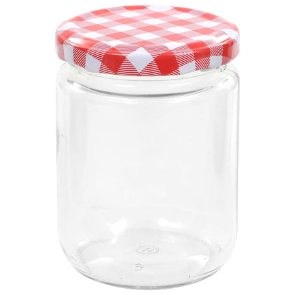 syltetøjsglas 48 stk. med hvide og røde låg 230 ml