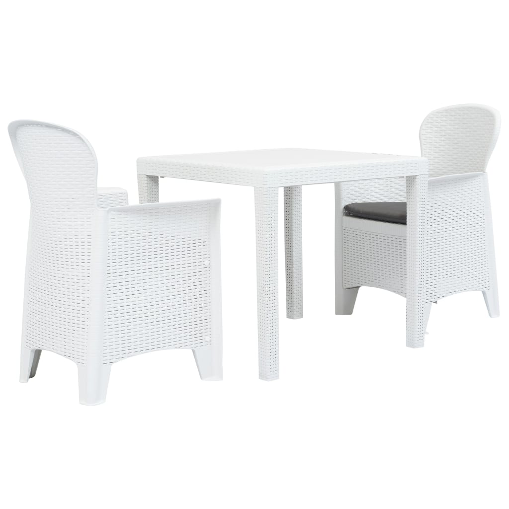 Bistrosæt 3 dele i plastik med rattanlook - hvid
